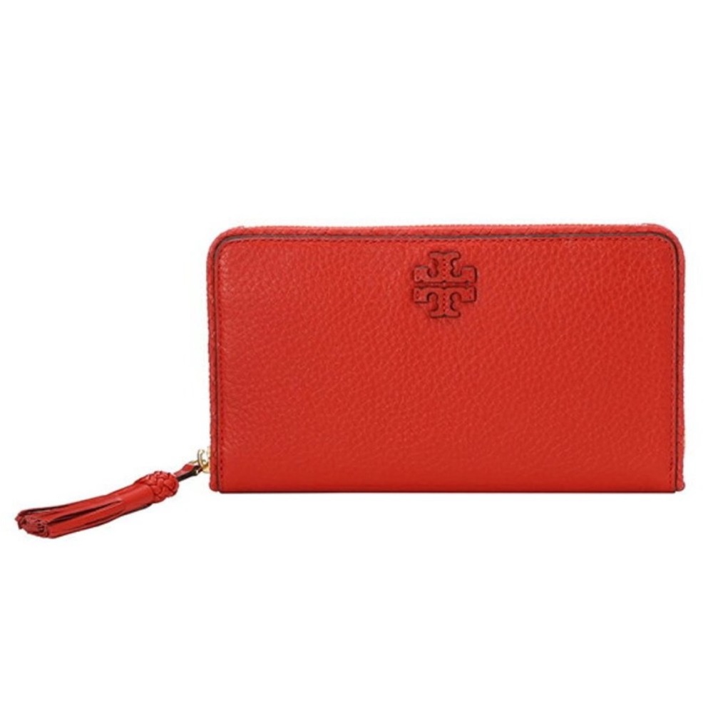 TORY BURCH Wallet Taylor Continental Pebble Leather, Poppy Red